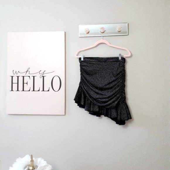 NWT Zara black & silver sparkly ruched mini skirt - Picture 6 of 11